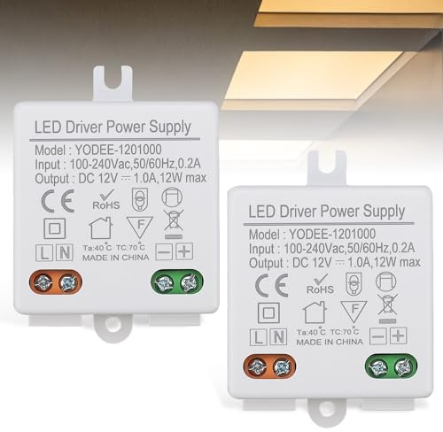 Cyleto LED Trafo Mini 12V 12W /DC, 2 Stück 230V auf 12V Trafo, für 0-12W LED Leuchten wie G4, MR16, MR11, keine Mindestlast Nötig, Nicht dimmbar, keine Mindestlast Nötig