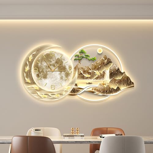 3D-LED-Wandkunst zum Einstecken,Dekoratives LED-Gemälde mit Beleuchtung,Wandbehang für das Esszimmer,schlichtes Wandbild Uhr,Beleuchtete Wandbilder für Wohnzimmer(A,100*50cm/39.4*19.7in)