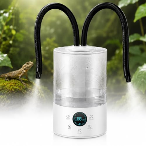 Reptilien Luftbefeuchter, 4L Terrarium Luftbefeuchter Vernebler, Ultraleiser Nebelgerät mit Fernbedienung, Doppeldüse & Ausziehbarem Rohr, Terrarium Verneble für Reptilien, Amphibien, Nasspflanzen