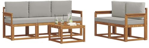 vidaXL Outdoor-Sofagarnitur mit Kissen 6 pcs Natürlich und Hellgrau, Outdoor-Sofa, modernes Modul-Design, Lounge-Set für Terrassen, strapazierfähige Gartenmöbel für den Outdoor-Komfort