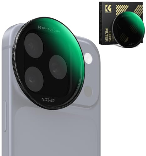 K&F CONCEPT Snap-On Filtro ND2-32 per iPhone 17 Pro & Pro Max Ultraleggero | 11,2g Filtro Obiettivo ND Variabile con Supporto Snap-on Deco, Vetro AGC Rivestito a 28 Strati, Nero -FA301