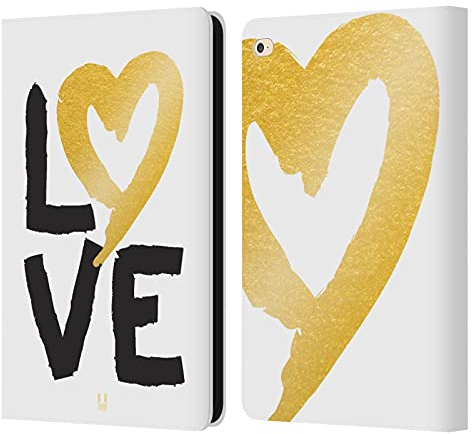 Head Case Designs Liebe Golden Leder Brieftaschen Handyhülle Hülle Huelle kompatibel mit Apple iPad Air 2 (2014)