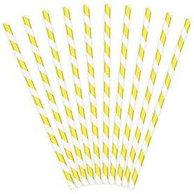 PartyDeco SPP1-084 Lot de 10 pailles jetables, en papier, 19 cm, pour cocktail, boissons, décoration, fête, jaune/blanc, à rayures jaunes/blanches, 19,5 cm, 19,5 cm