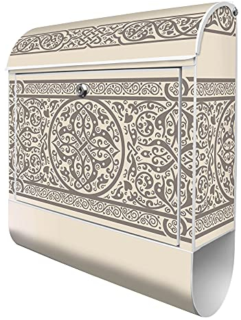 banjado® Design Briefkasten mit Keltischer Knoten 38,5x46,5x13cm & 2 Schlüssel - Briefkasten Stahl weiß mit Zeitungsfach pulverbeschichtet - Postkasten A4 Einwurf inkl. Montagematerial