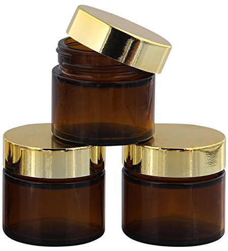 Braunglastiegel m. Kunststoff-Deckel, 30 ml Leerer Tiegel, Kosmetex Glasdose, 3× gold
