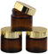 Braunglastiegel m. Kunststoff-Deckel, 30 ml Leerer Tiegel, Kosmetex Glasdose, 3× gold