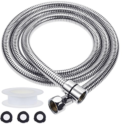Rovtop 1.5m (59”) Stainless Steel Shower Hose Flexible Hose Anti-Kink with 2 Washers - Chrome(G1/2)