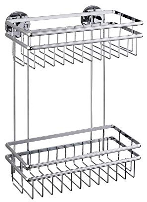 WENKO Express-Loc® Wandregal 2 Etagen Cali - Wandablage, Badablage, Befestigen ohne bohren, Edelstahl rostfrei, 25 x 32 x 14.5 cm, Glänzend