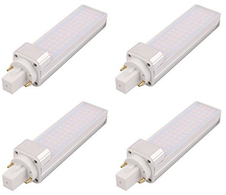 Pack de 4 bombillas fluorescentes compactas LED G24 de aluminio giratorio, 2 pines LED CFL/lámpara fluorescente compacta