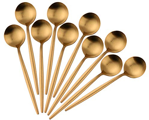 BISDARUN Gold Kaffeelöffel Edelstahl Teelöffel Mini Kuchen Löffel Spiegel Poliert Teelöffel Set von 10