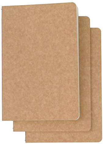 Reisetagebuch für Reisende oder Schule, Kraftpapier, brauner weicher Einband, 14 x 21 cm, 120 leere Seiten mit 60 Blatt, 3 Stück