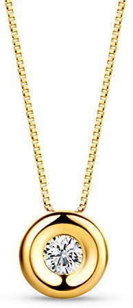 OROVI – Kette Damen aus 18 Karat (750) Gelbgold mit natürlichem Solitär Diamant Anhänger (0.05 Ct) in Zargenfassung – Luxus Edelstein Halskette Damen – Allergenfrei & handgemacht (42 cm)