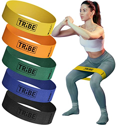 Tribe Widerstandsbänder für Gewichtheben, 5er-Pack, Übungsband für Zuhause, Fitness, Crossfit, Stretching, Krafttraining, Physiotherapie, 30,5 x 5,1 cm, Yellow, Green, Red, 12 by 2