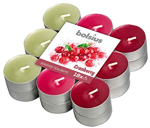 Bolsius 18 Tealights +/-4h, 3 Colori, Fragranza Mirtillo