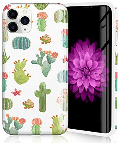 ZQ-Link Cute Phone Case for iPhone 11 Pro Max, Raised Edges Scratch Resistant Lightweight Flexible Soft TPU Protective Cover for iPhone 11 Pro Max - Watercolour Cacti and Succulent