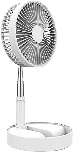 Escritorio y Ventilador de mesa, escritorio plegable portátil telescópica piso / USB Ventilador con 7200mAh batería recargable, regulable en altura y Cabeza grande para el hogar y al aire libre,Blanco