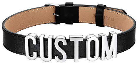 FOCALOOK Damen DIY Buchstaben Choker Kette 19mm breit PU Leder kurze Halskette Halsband mit personalisierten Charms Gotik Stil Collier Modeschmuck Accessoire