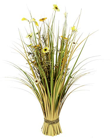 Künstliches Gras mit Blüten Grasbündel Grasbund Blütengrasbund Deko Bund stehend Stehgras Dekogras Kunstgras Pflanzen Ziergras Grasbusch Grasarrangement Gräser Schilf Kunstpflanzen Blumen