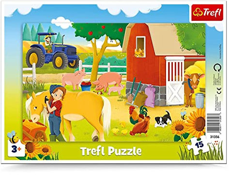 Trefl, Puzzle, Rahmenpuzzle mit Unterlage, 15 Teile, Auf dem Bauernhof, für Kinder ab 3 Jahren