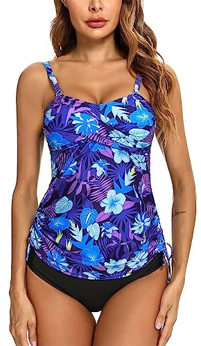 Gyabnw Costume da Bagno a Due Pezzi Donna Tankini Donna Mare Curvy Trikini Sets C-Viola Blu,L