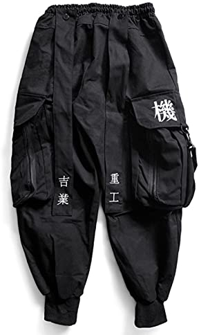Yujun Japanische Streetwear-Techwear-Fracht-Hosen für Männer Baggy breit Bein schwarzer Jogger