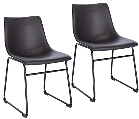 SVITA Harry 2er Set Esszimmerstühle Metallbeine Kufengestell Kunstleder Schwarz