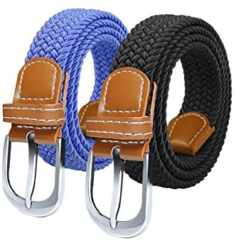 SWAUSWAUK Damengürtel x 2 Stück – elastischer Gürtel für Damen für Jeans und Hosen, schlanker Canvas-Gürtel, Einheitsgröße und 2,5 cm breit, Schwarz und Hellblau, Fit for waist size under 39''