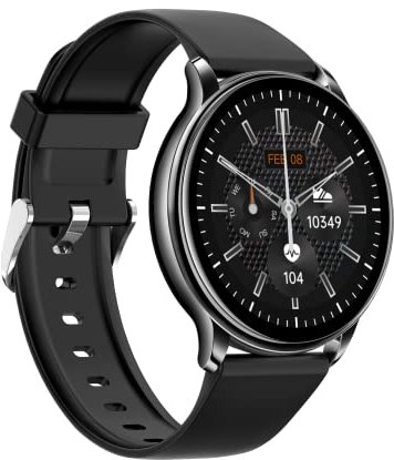 Levowatch F2 Smartwatch (1,3 Zoll), Wechselband, Telefonie-Funktion, Thermometer, HD 360x360p, Echtzeit-Herzfrequenz, Alu-Umrandung, 19 Fitness Sportmodi (Schwarz)