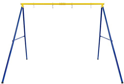 GYMAX Altalena da Giardino per Bambini 3+ Anni, 250 x 185 x 182 cm, Carico 300kg, Struttura per Altalena in Metallo, 4 Chiodi, 4 Copripiedi Antiscivolo, Interni & Esterni