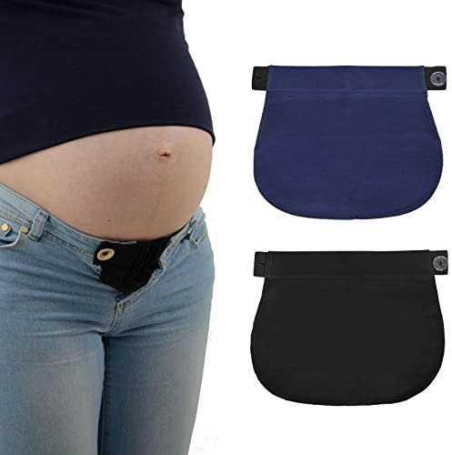 Tolenre 2 Pièces Extenseur Pantalon Ajustables pour Femmes Enceintes Extensions de Bouton Pantalon élastique de Maternité Extension de Ceinture Réglable pour Hommes Jeans Pantalons (Bleu foncé+Noir)