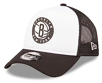 New Era Brooklyn Nets Team Colour Block A-Frame Black White Adjustable Trucker Cap - One-Size