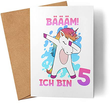 Kiddle-Design Einhorn Geburtstagskarte 5 Jahre Mädchen Karte zum 5. Geburtstag mit Einhorn-Motiv Faltkarte