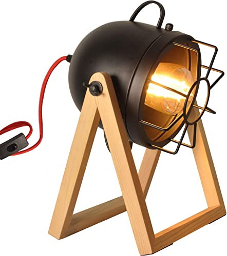 Night light,Modern Tripod Wood Cage Desk Lamp Industrial Adjustable Head Mini Designer Rustic Edison Table Light Vintage Reading Standing Light Decoration for Kids Bedroo