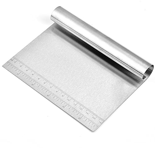 Dough Scraper Cutter, Stainless Steel Dough Scraper with Handle and Measuring,Kitchen Flour Pastry Tool for Bread Pastry Cake Making Pizza Cutting
