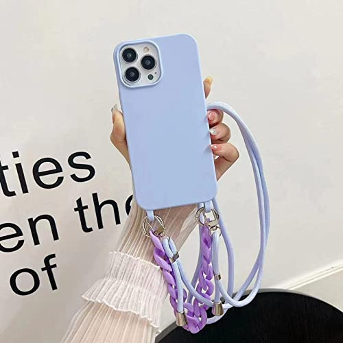 Rokmym Custodia per iPhone 13 Pro con cinturino Necklace con cordino regolabile, elegante custodia in silicone TPU antiurto con cinturino per iPhone 13 Pro, lilla