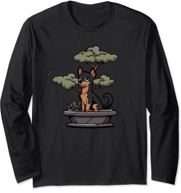Miniatur-Pinscher Bonsai-Baum Lustiger Hund Gartenarbeit Langarmshirt