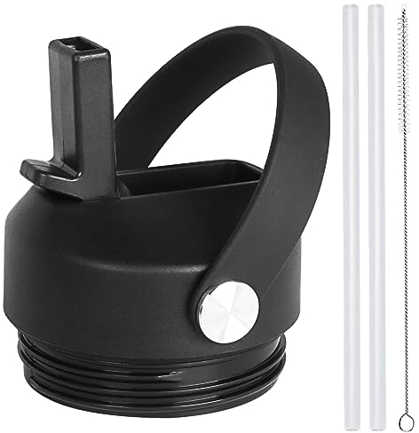Straw Lid for Yeti Rambler Water Bottle 18 26.4 36.2 64L Replacement Straw Cap for RTIC 18oz 26oz Lid with Straw and Brush and Flexible Handle, Black