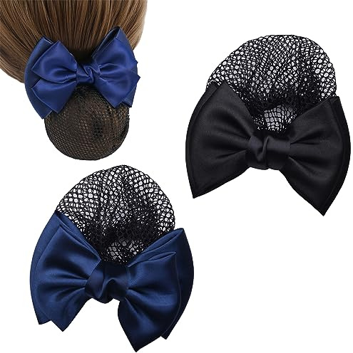 Jiazhishun 2 Stück Haarknoten Bowknot Bowknot Haarspange Haarnetz Dutt Haarnetz Elastische Mesh Haarspange Dutt Abdeckung Bogen Netz für Krankenschwester Bank Arbeiter Luftstewardess