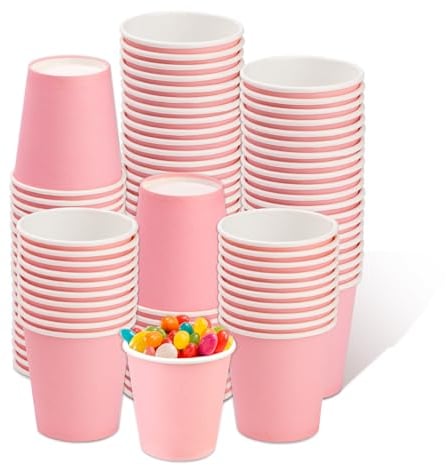 BUOKKON 100 Pack 3oz Pink Paper Cups for Bathroom, Disposable Mouthwash Paper Cups for Hot and Cold Drinks, Party Supplies, Picnics, Travel, Office