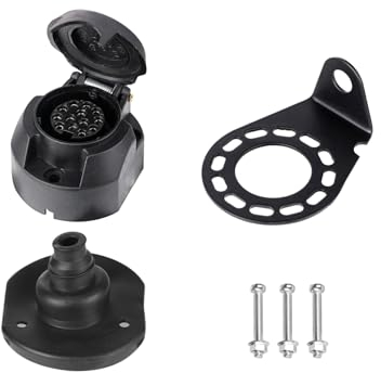 XUEYI Kit Prise Remorque 13 Broches Femelle, avec Joint Arrière et Support, Selon ISO 11446, 12V Prise Remorque 13 Broches Etanche, Prise Remorque 13 Poles, Prise 13 Broches pour Remorque Voiture