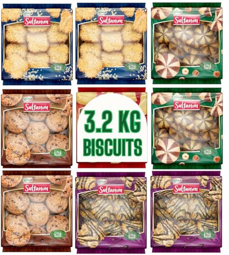Halal Certified Biscuits - Sesame Biscuits, Seeds Kernels, Hazelnut Biscuits, Chocolate Cookies - Halal sweets (8x400g)