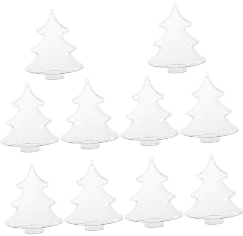 FUNOMOCYA 10 Stück 10cm Klarer Kunststoff Weihnachtsbaum Ornamente Selbstgemacht Füllbare Baumförmige Kugeln Mit Haken Weihnachtsdekoration Für Innen Und Außen