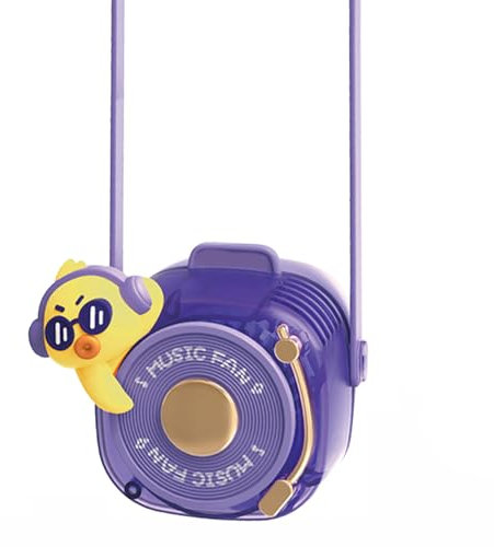 FTVOGUE Niedlicher Cartoon-Kamera-Blattloser Hals-Hängeventilator für mit Leisem Betrieb, Wiederaufladbar über USB für den Außenbereich