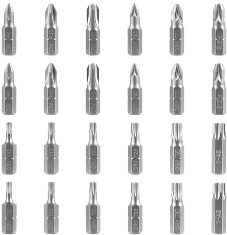 LDERFIV 24 Piezas Puntas Torx, Puntas Atornillador de 25 mm de Longitud, Juego de Puntas Destornillador de Acero S2 de 1/4 Pulgada, T10, T15, T20, T25, T30, T40, PH1, PH2, PH3, PZ1, PZ2, PZ3