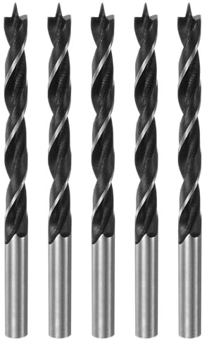 sourcing map 5pcs Brad Point Drill Bits 7mm(18/64) Dia Straight Steel Round Shank Drill Metric Brad Point 2.8 Drilling Depth Spiral Twist Drill Bits for Carpenter Woodworking Plastic Rubber