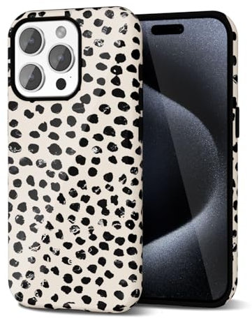 Svanove Cheetah Print Phone Case for iPhone 15 Pro Case Girly Trendy Leopard Pattern, Retro Cool Animal Print, Luxury Cute Case for Women, Aesthetic Y2k Hard Shell Plastic, Beige Polka Dots