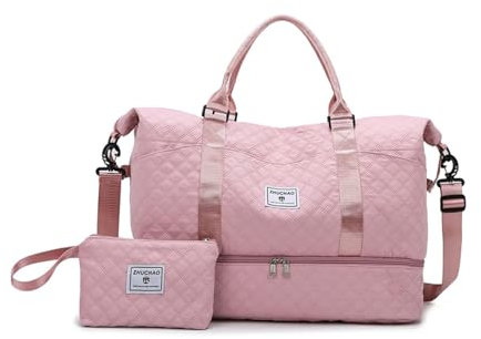 Balakaka Borsone da Viaggio Donna 42L con Borsa da Toilette 1.3L, Impermeabile Borsa Parto Ospedale Mamma con Scomparto Scarpe, Grande Capacità Borsa da Weekend per Aereo Fitness， Rosa Chiaro