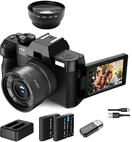 MZZYG Videocamera Fotocamera Digitale compatta 4K WiFi Web Cam Videoregistratore Vlog Vintage Videocamera da 48 MP Flip Screen(No Card,Package 5)