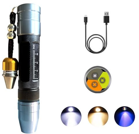 Linterna LED recargable de tres fuentes de luz de jade y joyería, detector de cera de abeja de jade de piedras preciosas ultravioleta de 365 NM, blanco, amarillo y linterna multifuncional de luz