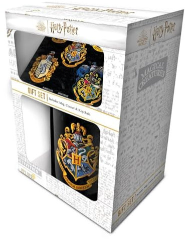 Pyramid International Harry Potter 'Colourful Crest' Gift Set - Includes 11oz/312ml Mug, Coaster & Keychain - Ideal for Wizarding World Fans - One Size